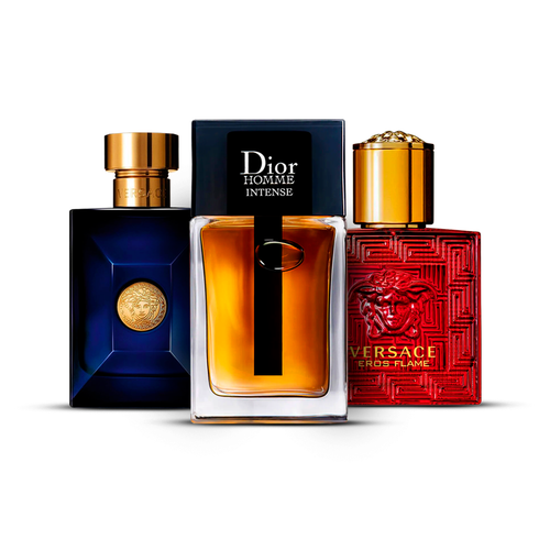Kombination aus 3 Herrenparfums – Versace Dylan Blue, Dior Homme Intense und Versace Eros Flame [je 100 ml]