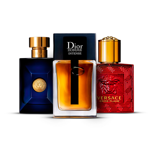 Kombination aus 3 Herrenparfums – Versace Dylan Blue, Dior Homme Intense und Versace Eros Flame [je 100 ml]