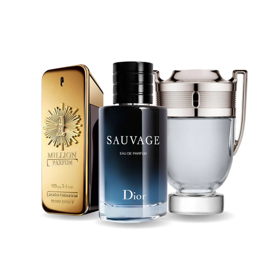Kombination aus 3 Düften – 1 Million Parfum von Paco Rabanne, Sauvage von Dior und Invictus von Paco Rabanne [je 100 ml]