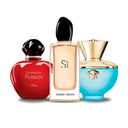 Kombination aus 3 Düften – Hypnotic Poison von Dior, Si von Giorgio Armani und Dylan Turquoise von Versace [je 100 ml]