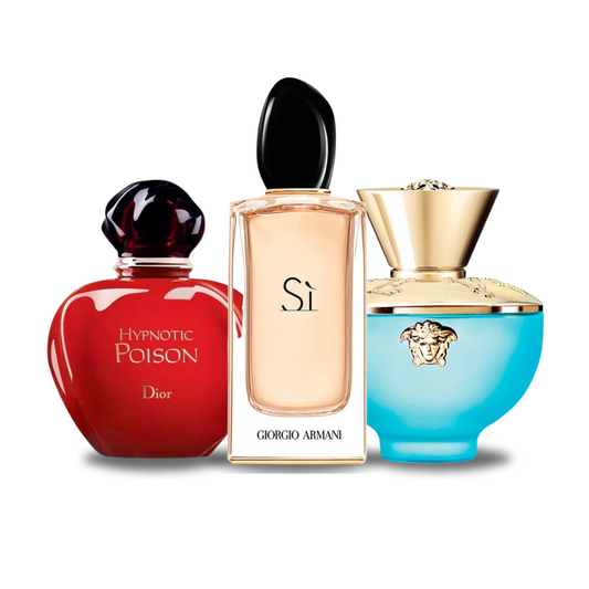 Kombination aus 3 Düften – Hypnotic Poison von Dior, Si von Giorgio Armani und Dylan Turquoise von Versace [je 100 ml]
