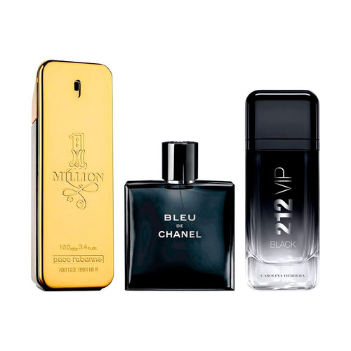 Kombination aus 3 Herrenparfums - 1 Million, Bleu de Chanel und 212 VIP Black [je 100 ml]