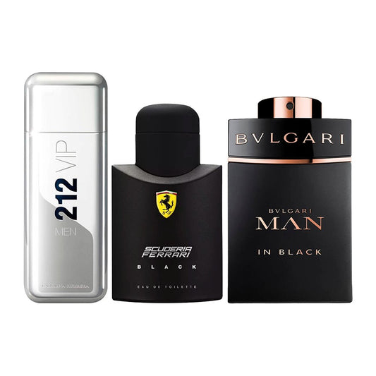 Kombination aus 3 Herrenparfums - 212 VIP, Ferrari Black und Bvlgari In Black [je 100 ml]
